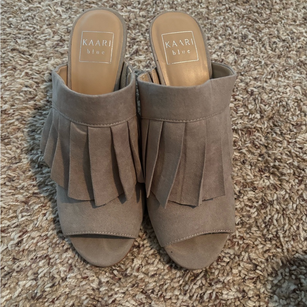 Kaari Blue Taupe‎ Fringe Mules